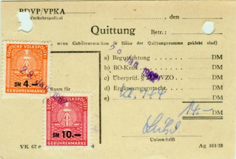 Quittung fr die Ausstellung der Fahrerlaubnis