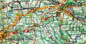 Karte von Dresden nach Karl-Marx-Stadt